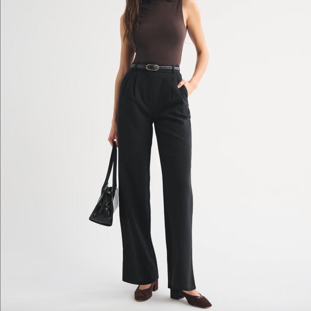 Abercrombie & Fitch Sloane black tailored pleated wide leg pants 25 / 0 long